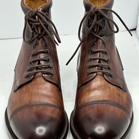 ?MAGNINNI 22490 COGNAC PEBBLEDGRAIN CALF SKIN DERBY LEATHER CAP TOE BOOT 11 1/2 main image 8